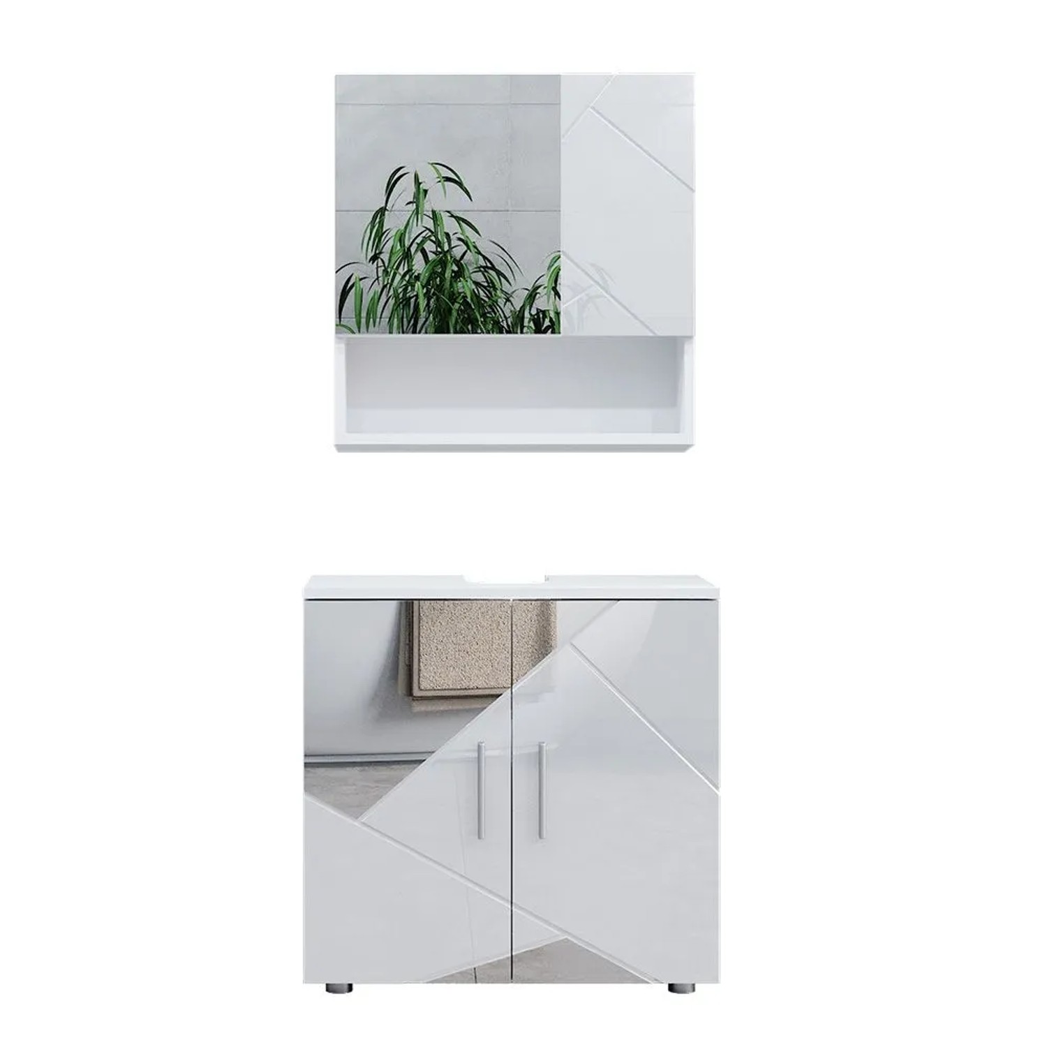 Vicco Badmöbel-Set Irma Weiß Hochglanz mit Einsätzen 60 x 59 2-teilig