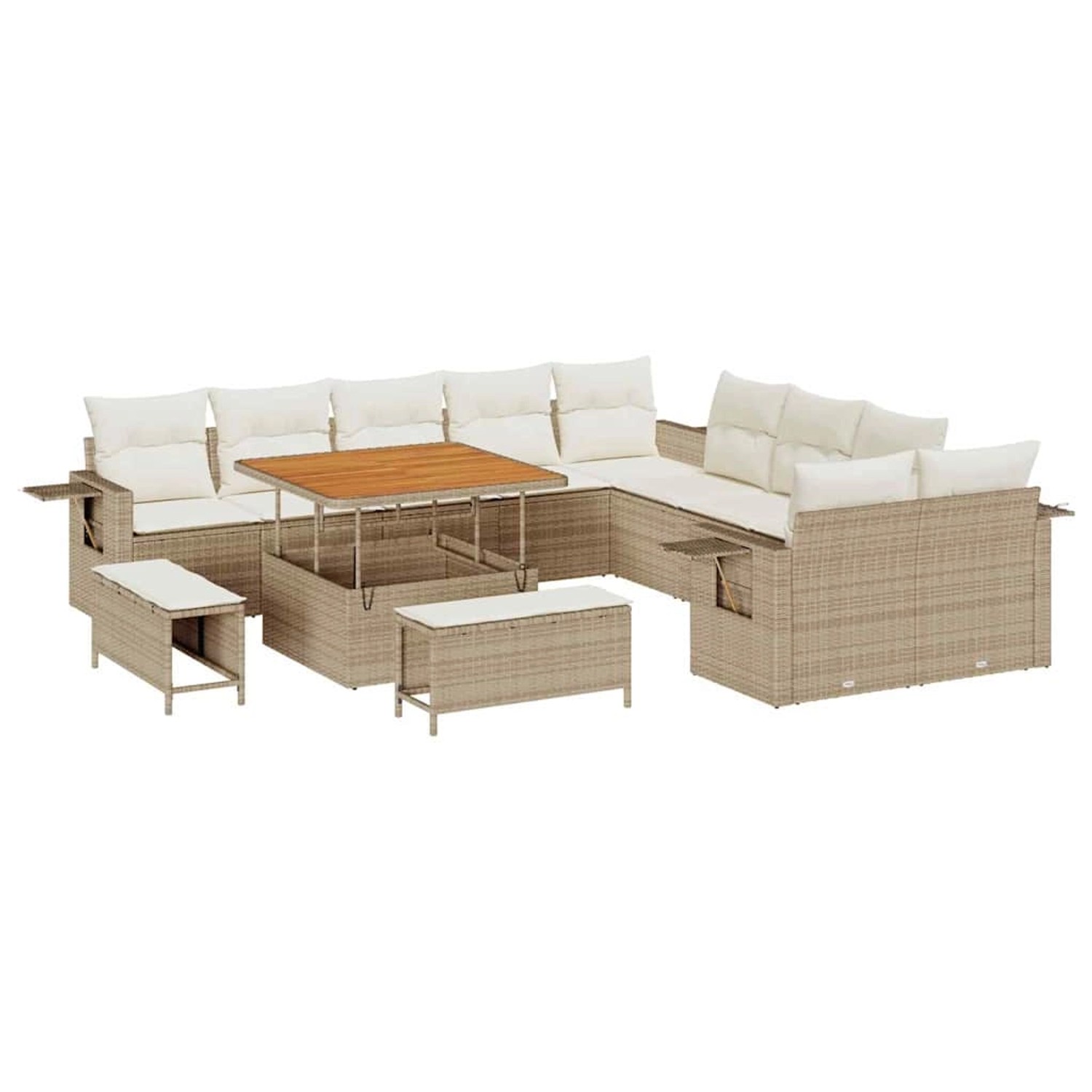 vidaXL Garten-Sofa-Set mit Speicher 13-Tlg Beige Poly Rattan 3363746 günstig online kaufen