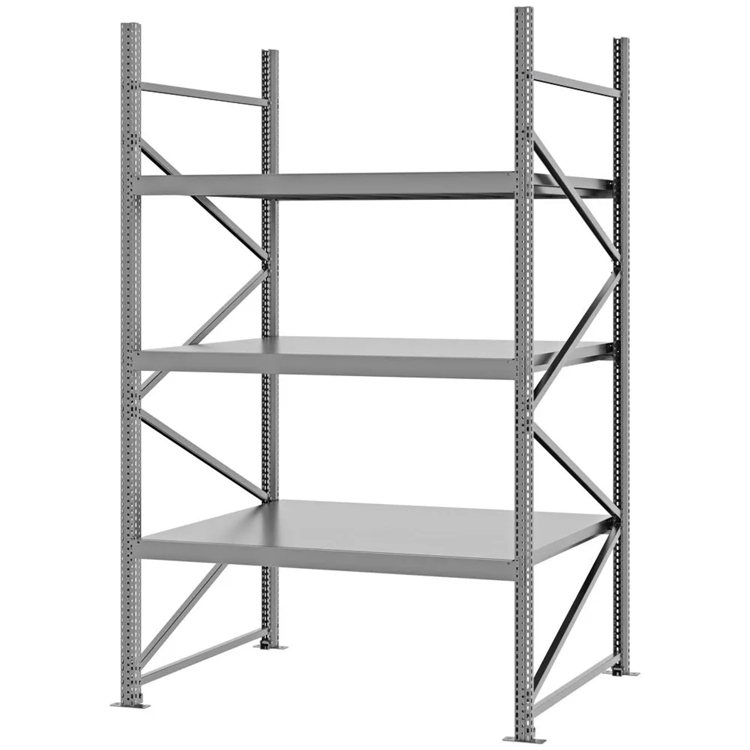 PROREGAL Weitspannregal Schraub-Stecksystem MAGNUS PRO Made In Germany Grundregal 250x150x100cm 3 Ebenen Stahlböden Fachlast 750kg Verzinkt