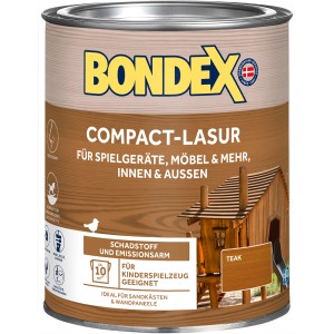 Dose Bondex Compact-Lasur Teak, Holzlasur für Innen & Außen, geeignet für Kinderspielzeug.