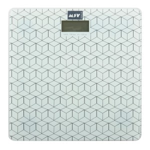 MSV Personenwaage Mosaik, LCD-Display, weiß-grau, mit Würfelmuster.