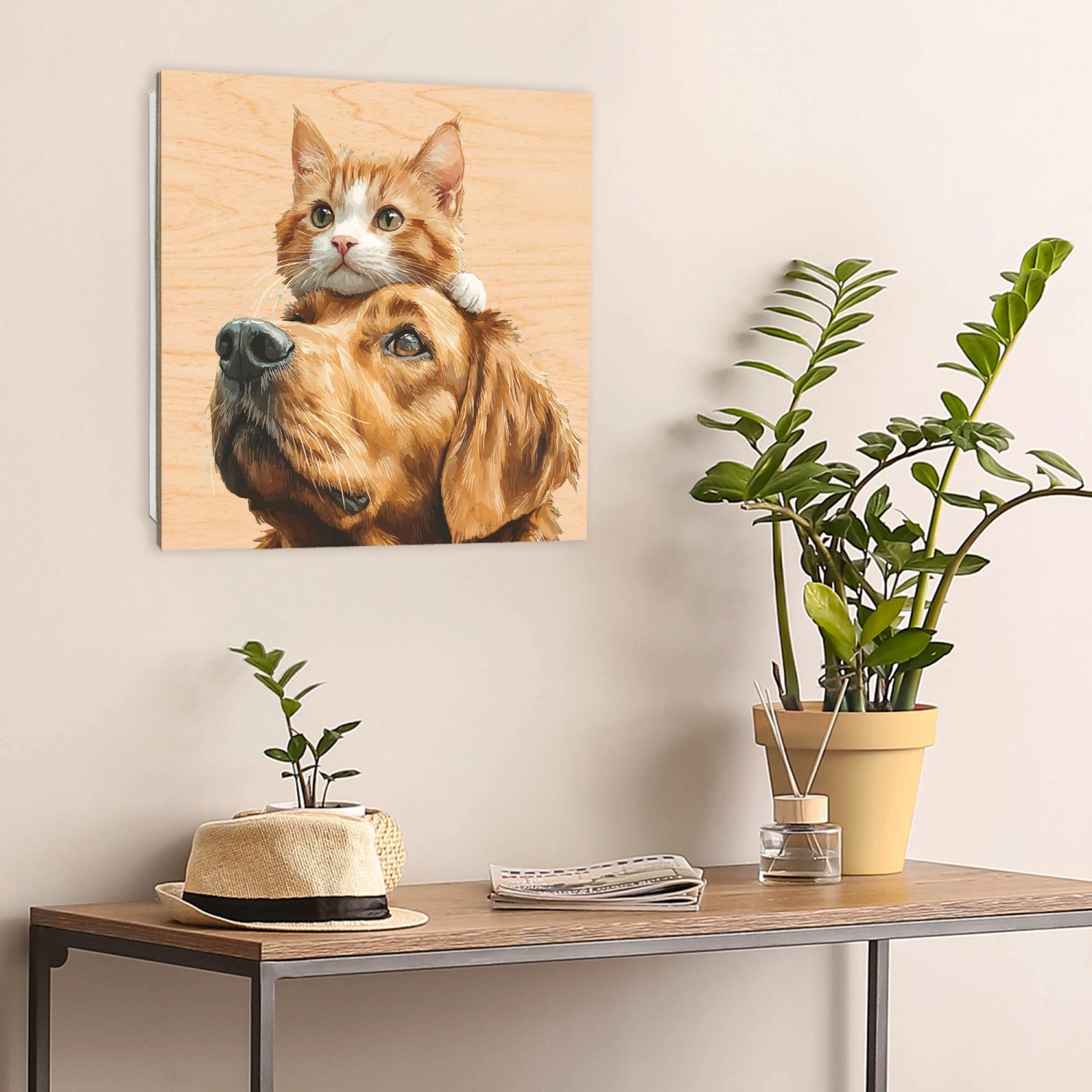 Banjado Schlüsselbox mit Katzen- und Hundemotiv. Schlüsselkasten aus Holz, 30x30cm, 50 Haken.