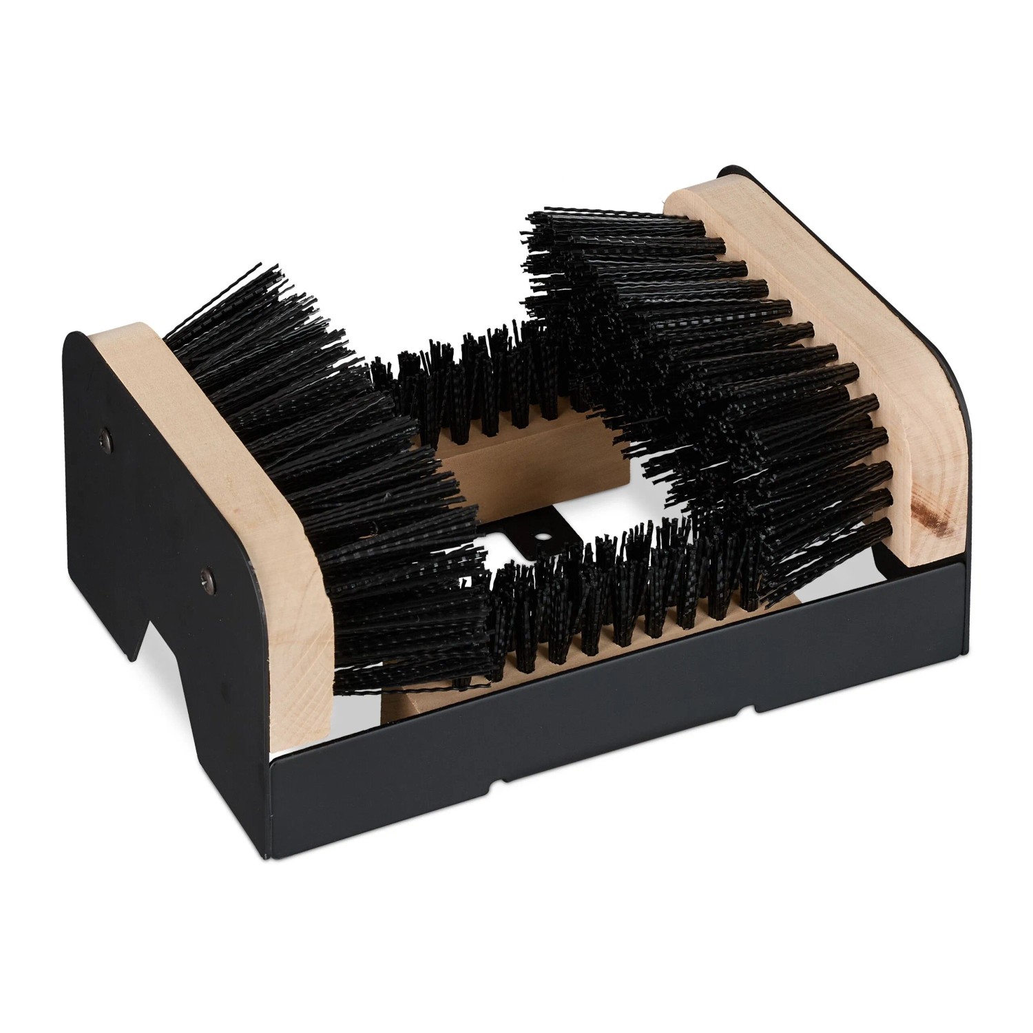 Relaxdays Schuhabstreifer Holz Kunststoff Schwarz Natur Rundumbürste Rutschfest 10,5 x 23 x 15 cm 1,2 kg