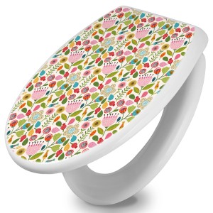 Weißer Toilettendeckel mit Absenkautomatik und rosa Blumenmuster von Banjado.