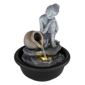 Globo Brunnen Fontana Buddha, schwarz matt. Zimmerbrunnen mit Buddha-Figur und Wasserkrug.