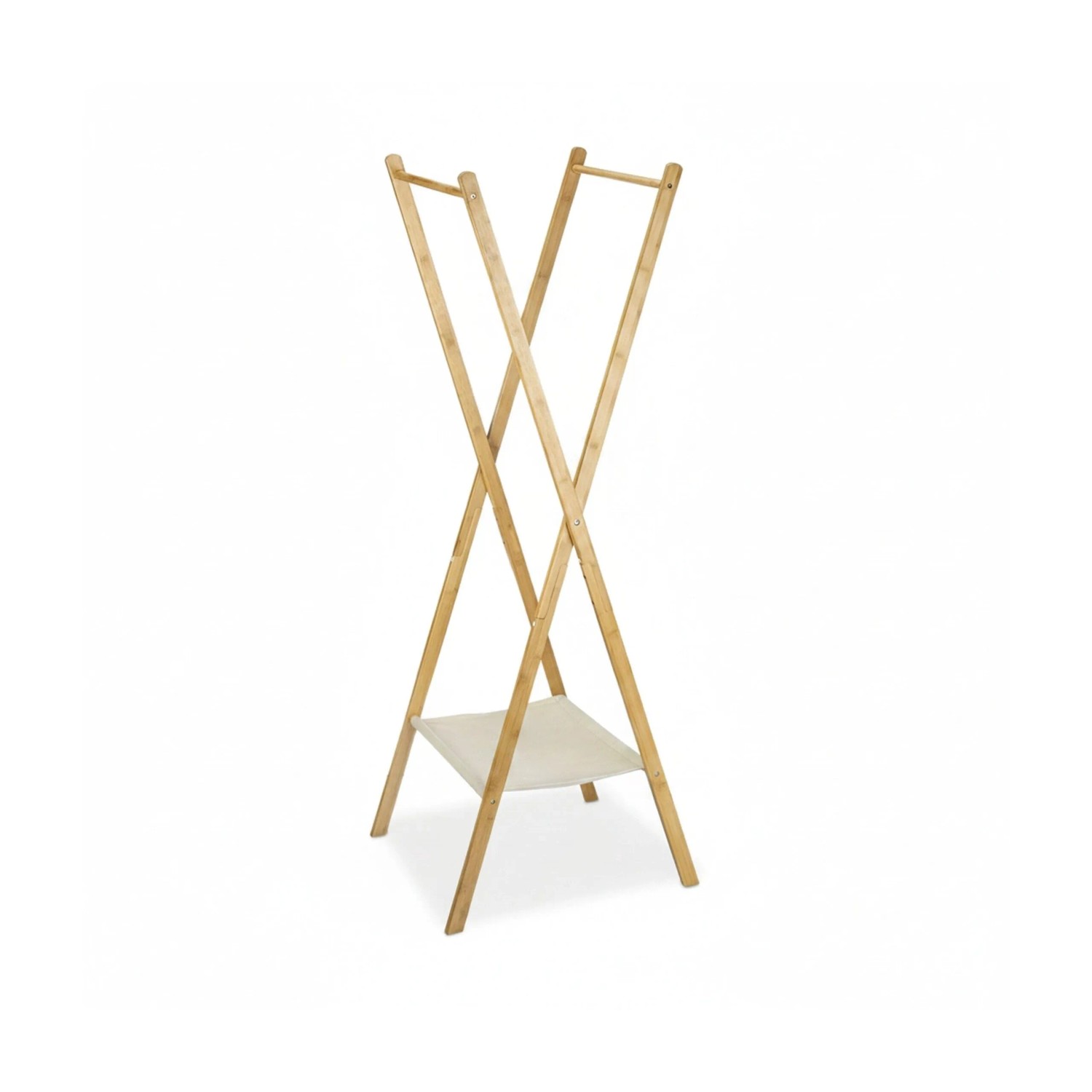 Relaxdays Kleiderständer Bambus Natur Klappbar Mit 2 Kleiderstangen und Ablage 155,5 cm x 50 cm x 57,5 cm 3,1 kg