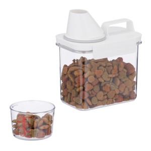 Relaxdays Futter Aufbewahrungsbox Kunststoff Transparent Weiß Luftdicht 1,1 Liter 18 cm x 15 cm x 10 cm 250 g