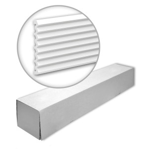 Verpackung der weißen PROFHOME 3D Wandpaneele (3 Stück) mit Detailansicht der Paneelstruktur.