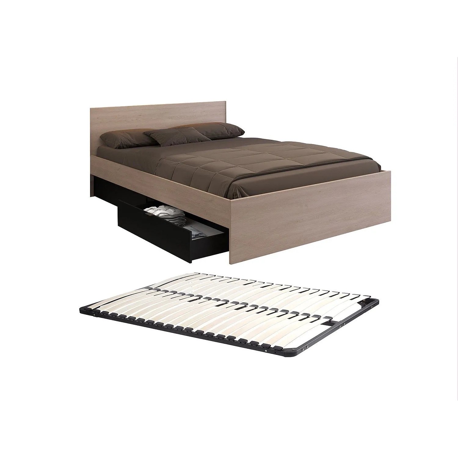 Vente-unique Bettrahmen Velona Schwarz  Naturfarben Hell 164.4 cm