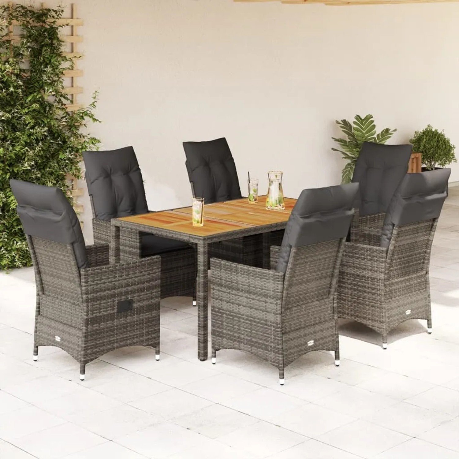 vidaXL Garten Essgruppe 7-teilig Grau Rattan mit Kissen kaufen bei OBI