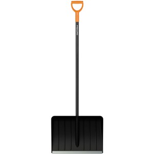 Fiskars Schneeräumer Solid, schwarze Schneeschaufel mit D-Griff und Alukante.