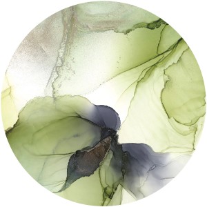 Runde, selbstklebende grüne Tapete mit abstraktem, floralem Motiv (Ø 70cm).