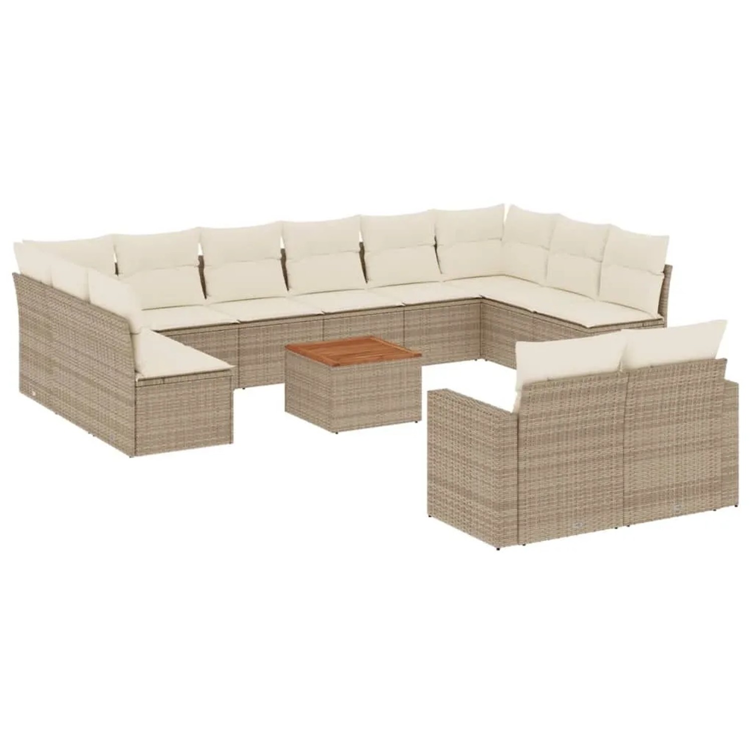 vidaXL 13-Tlg Garten-Sofagarnitur mit Kissen Beige Poly Rattan 3224357