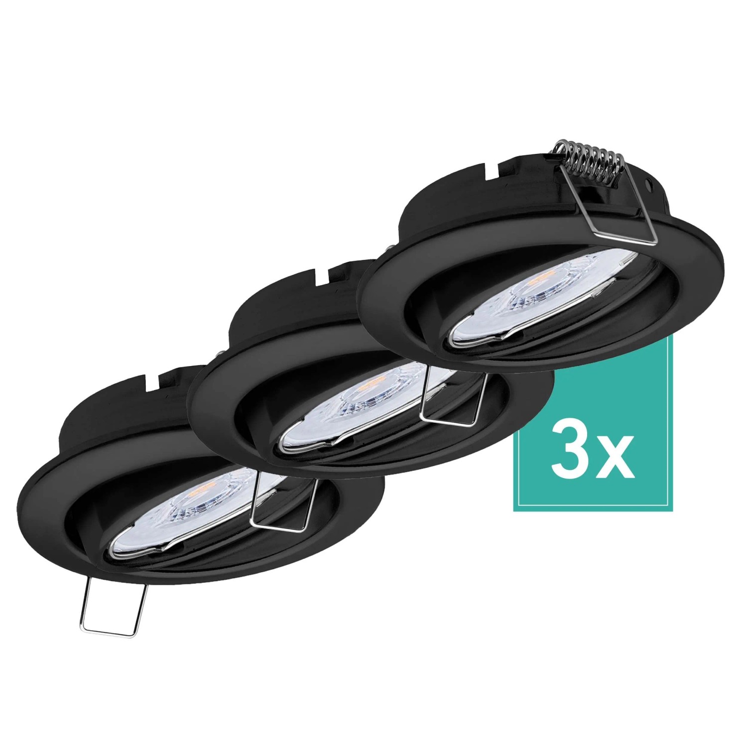 Oktaplex Dijon 3er Set LED-Spots Einbaustrahler 3-Step-Dimmbar Schwenkbar Ø 68 mm Schwarz 4,8W 2700K Warmweiß 230V