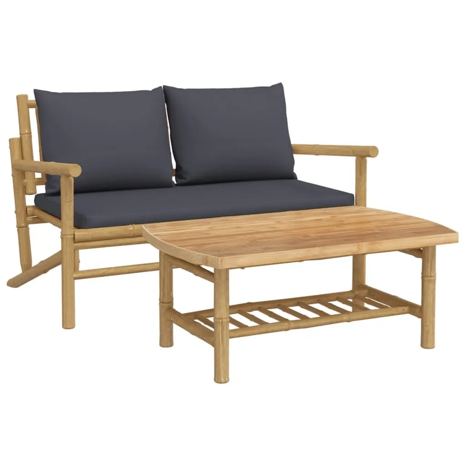 vidaXL 2-Tlg Garten-Lounge-Set mit Dunkelgrauen Kissen Bambus 363465