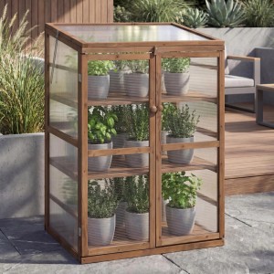 MCW Gewächshaus Q13 Verstellbar Holz 110x76x57cm Dunkelbraun