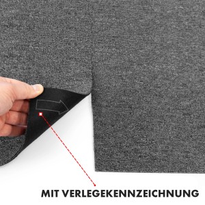 Dunkelgraue KARAT Teppichfliese Moscow, 50x50 cm, mit Verlegekennzeichnung. Pflegeleicht und robust.