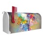 Weißer Banjado US Briefkasten mit bunten Farben und Glühbirnen Motiv.