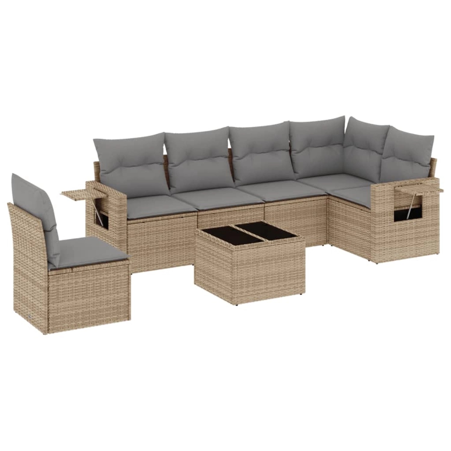 vidaXL 7-Tlg Garten-Sofagarnitur mit Kissen Beige Poly Rattan 3220238 günstig online kaufen