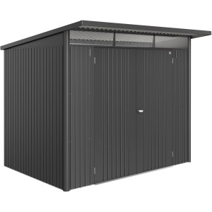 Biohort AvantGarde ECO Metall-Gerätehaus A5, dunkelgrau-metallic mit Doppeltür.