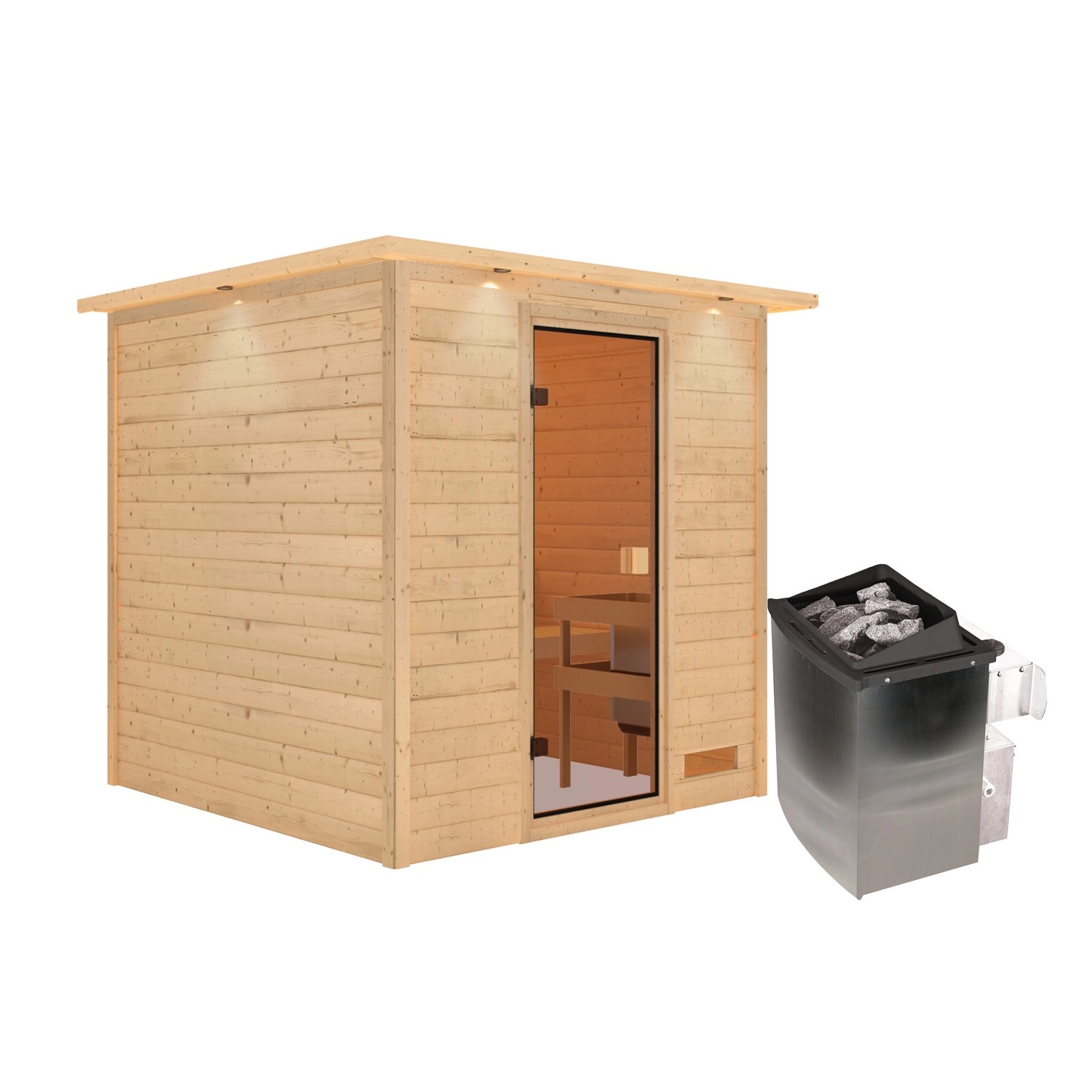 Karibu Sauna Jara Set Naturbelassen mit Ofen 9 kW integr. Steuerung.