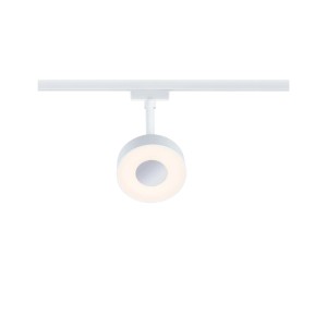 Weißer Paulmann URail Schienenspot Circle mit warmweißem LED-Licht, 3-stufig dimmbar.