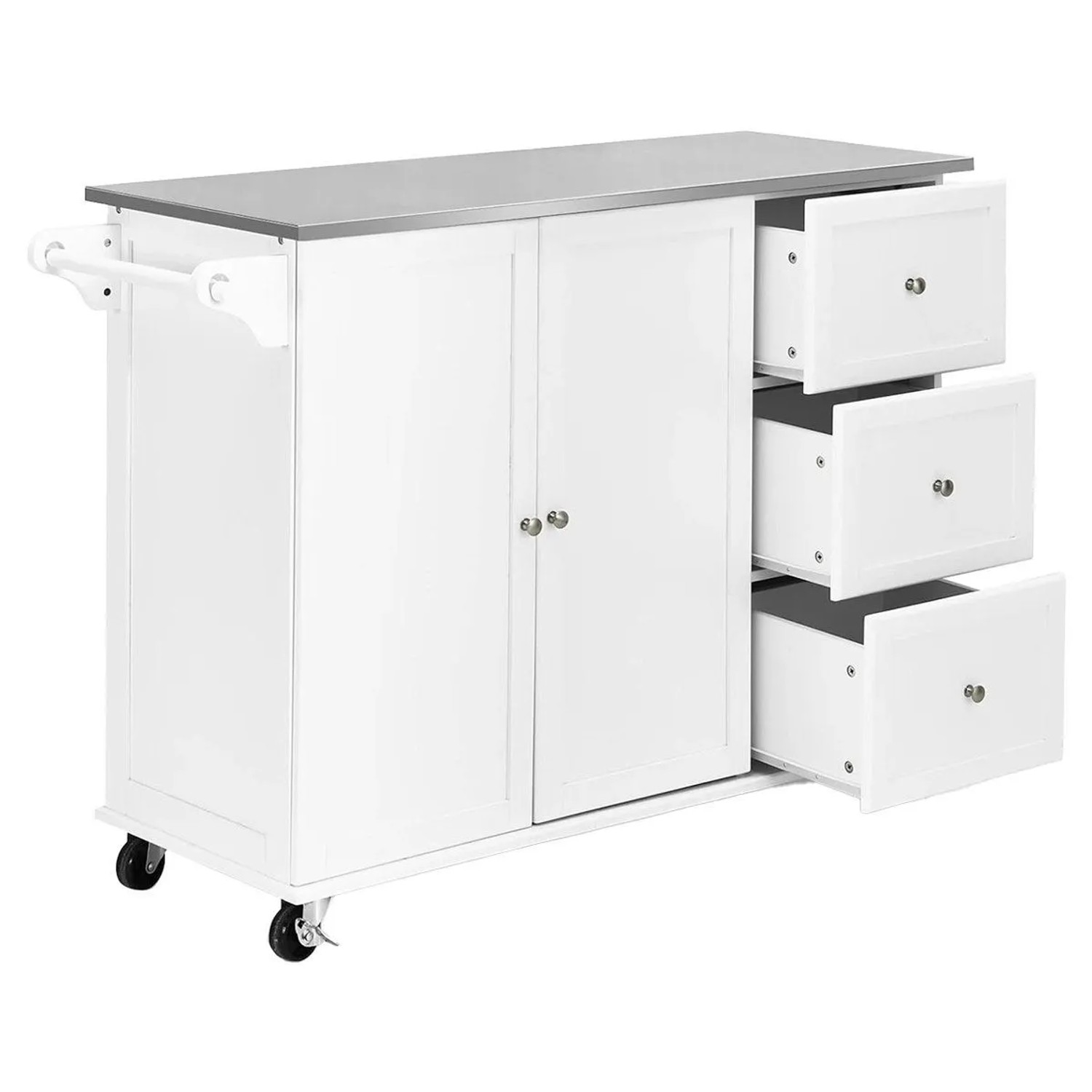 Costway Mobiler Küchenwagen mit Arbeitsplatte Aus Edelstahl Weiß günstig online kaufen