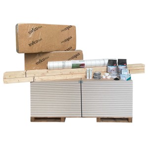 Steico Dachausbau-Komplettpaket Holzfaser 140 mm mit Dämmung, Dampfbremse, Kleber, Spachtel und Schrauben.