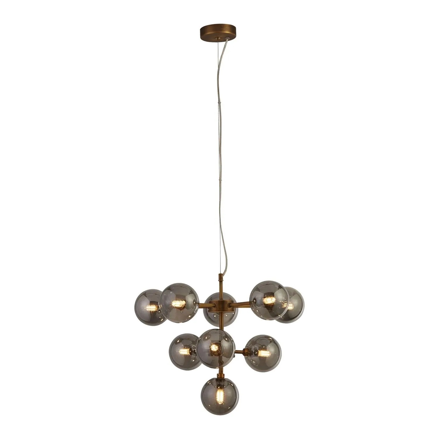 Licht-Erlebnisse Hängeleuchte Rauchglas Metall 49 CM Breit In Bronze Für 9X G9 Kugelschirm