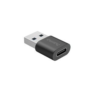 Schwarzer Hama USB-Adapter: USB-A-Stecker auf USB-C-Buchse, 10 Gbit/s Datenübertragung.