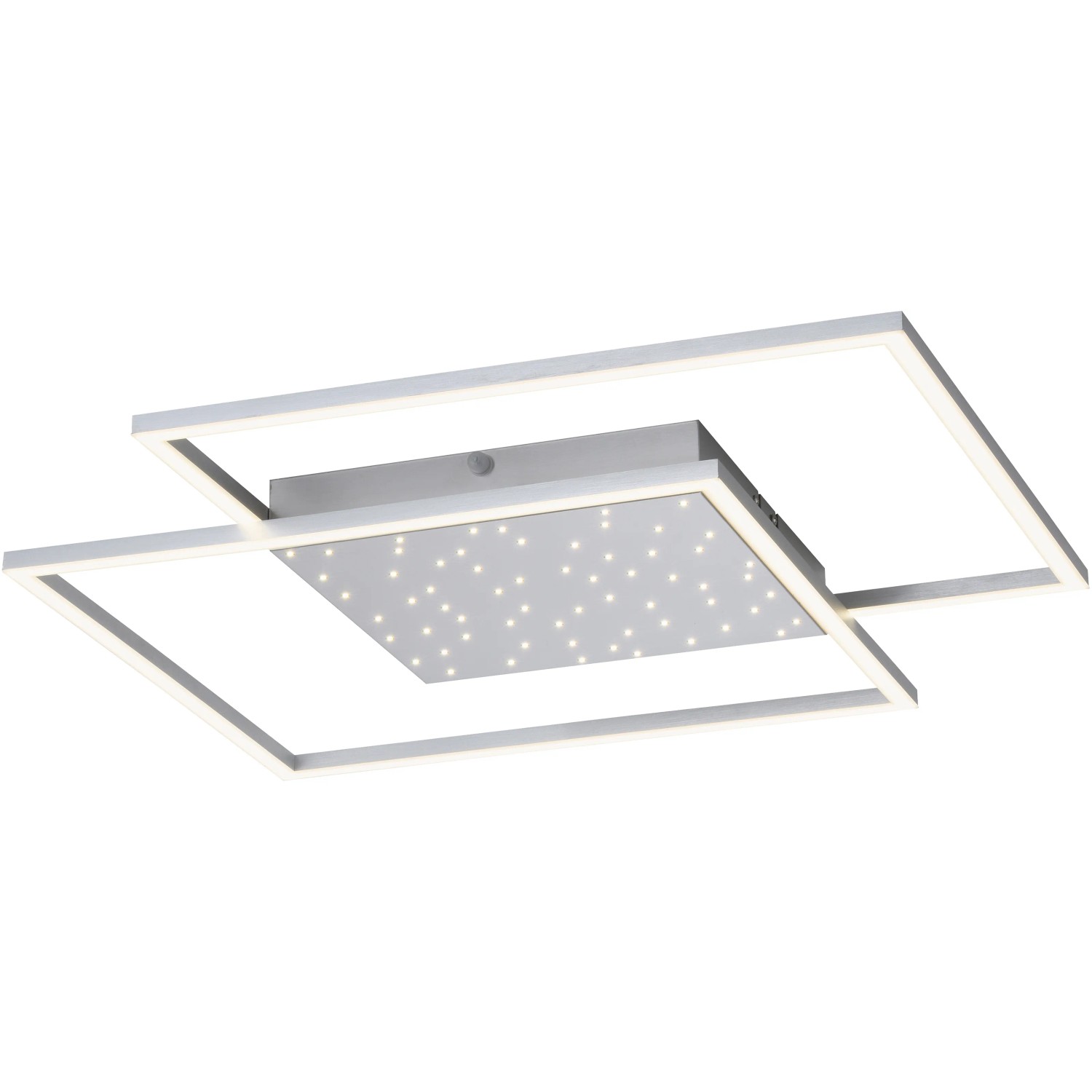 Moderne LED-Deckenleuchte Yuki in Stahlfarben mit Sternenhimmel-Effekt, 67x67 cm.