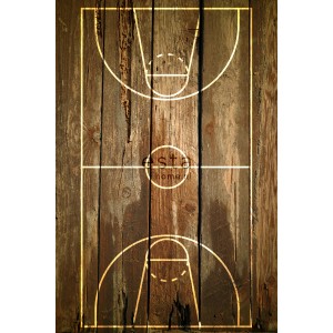 ESTAhome Fototapete Basketballfeld auf braunem Holz, sportliches Design.