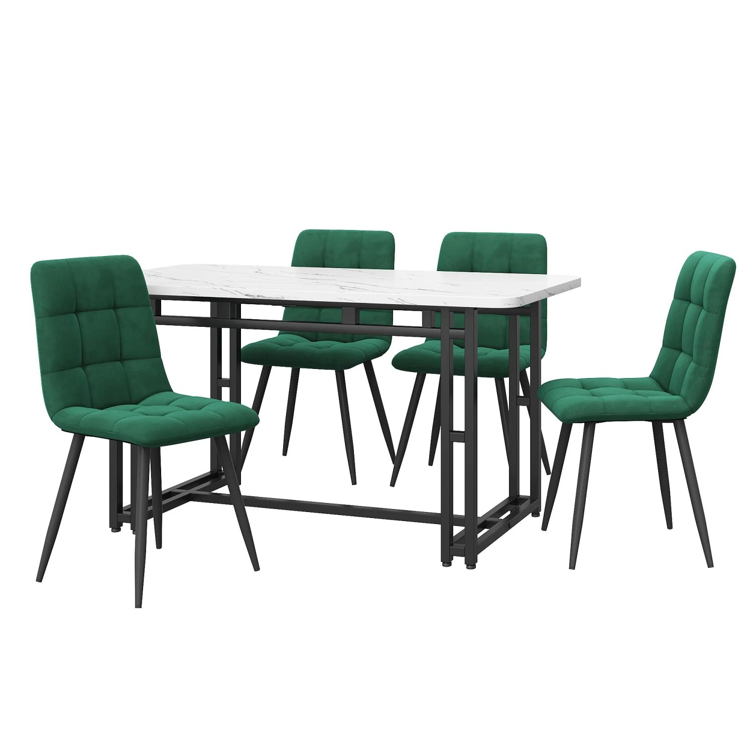 Merax Essgruppe 5-tlg mit 120x70cm Esstisch  4 Samtstühle Dunkelgrün  Schwarz
