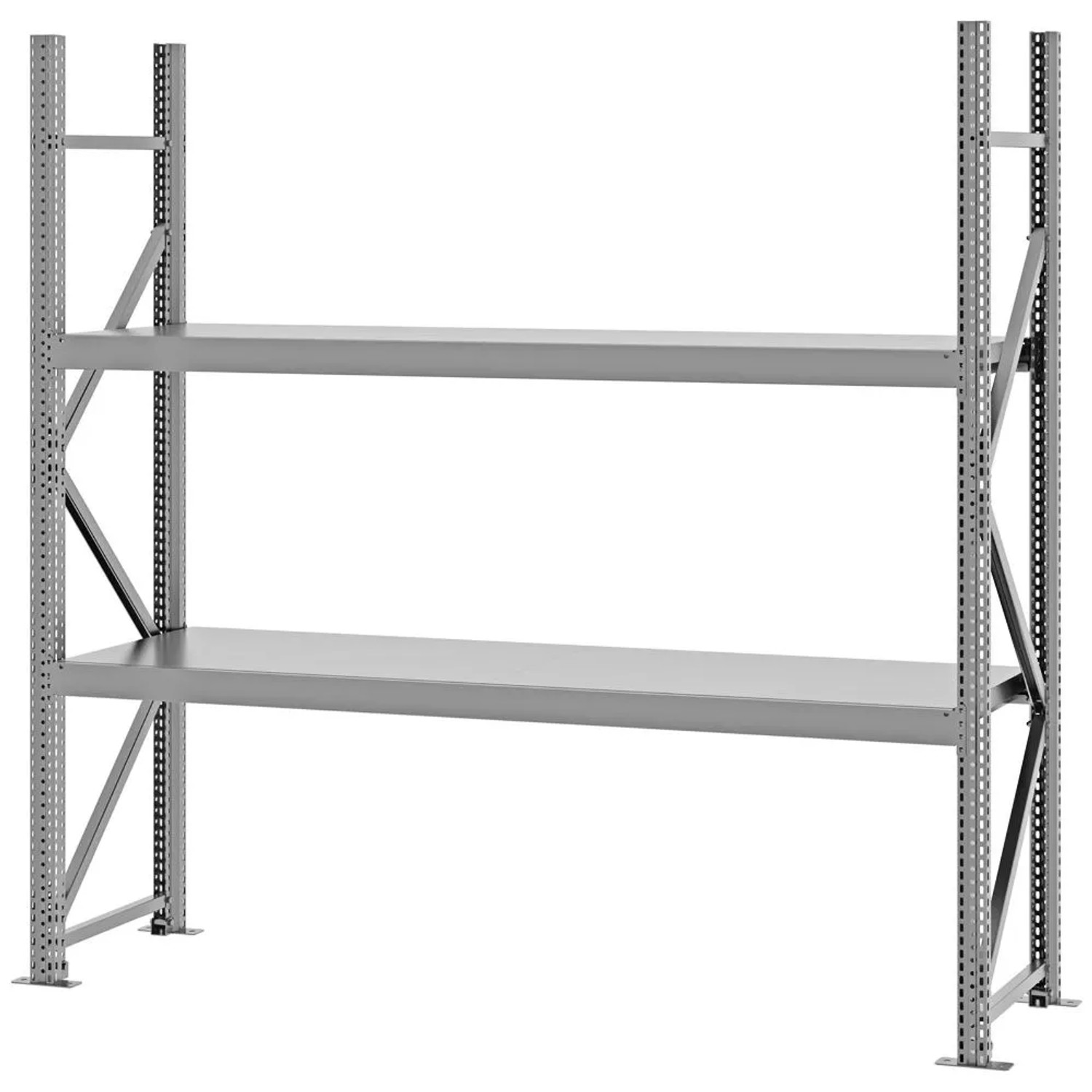 PROREGAL Weitspannregal Schraub-Stecksystem MAGNUS PRO Made In Germany Grundregal 200x200x50cm 2 Ebenen Stahlböden Fachlast 600kg Verzinkt