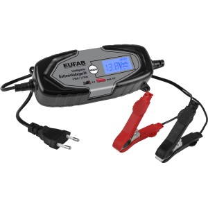 Eufab Intelligentes Batterieladegerät 6/12V 4A für Auto, Motorrad und Lithium Batterien mit LCD Anzeige.
