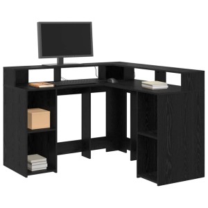 vidaXL Schreibtisch mit Regal, schwarz, Eichenoptik, L-Form, mit Stauraum.