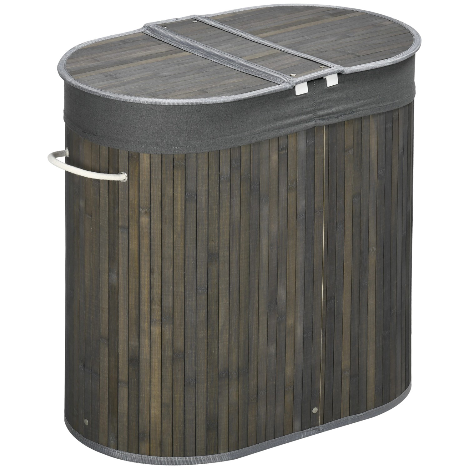 HOMCOM Wäschekorb mit Deckel Bambus Grau 62,5L x 37B x 60,5H cm