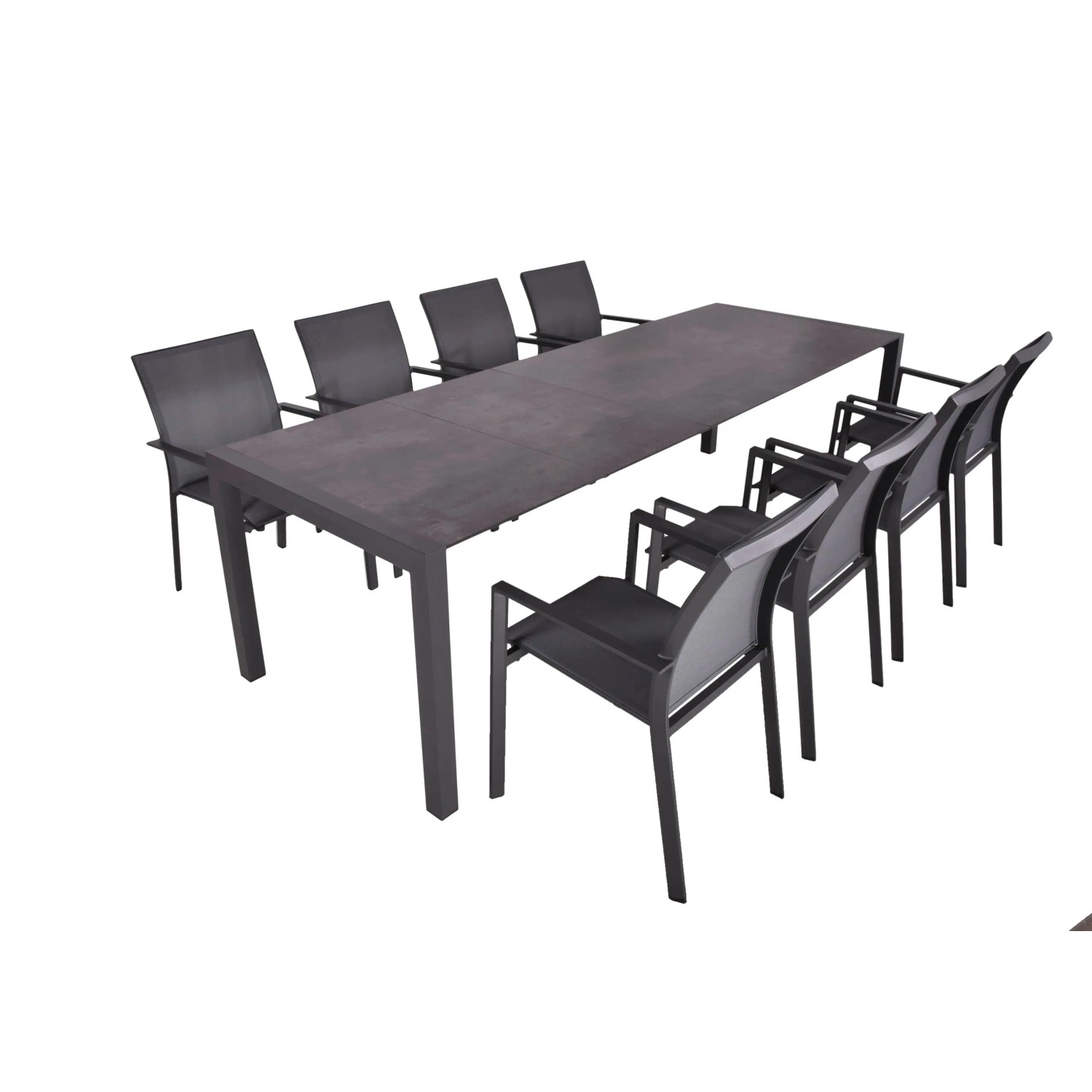 DELUKE Garten-Sitzgruppe HAUKE 9-tlg. Kunststoff Grau Gartenmöbel-Set Garten-Essgruppe Stapelstühle B Esstisch Ausziehbar