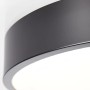 Detailaufnahme: Runde, schwarze LED-Deckenleuchte Slimline mit warmweißem Licht.