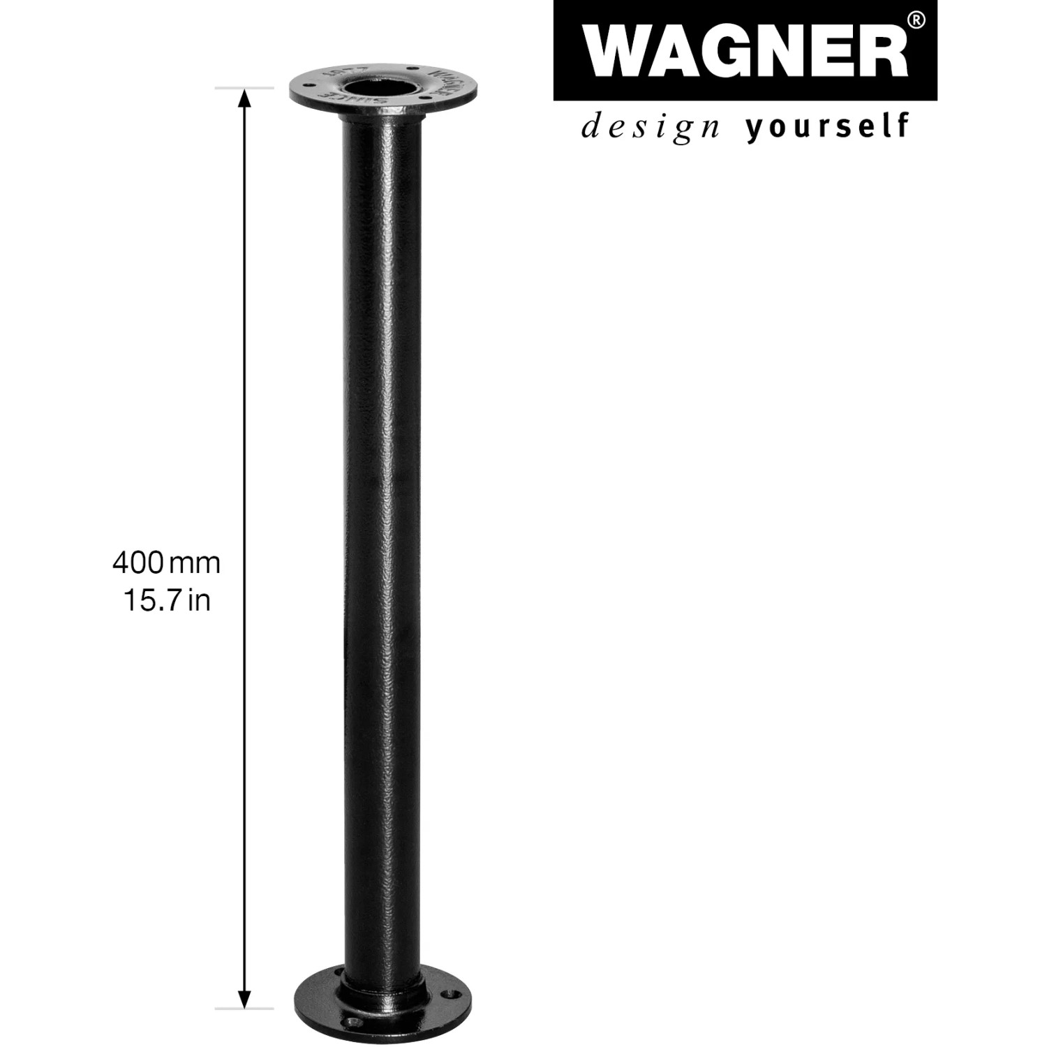 Schwarzes Wagner Möbelbein Industrial Pipe, 400 mm lang, für Möbelbau im Industrial Style.