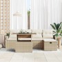 Beiges 6-tlg. vidaXL Garten-Sofa-Set aus Poly Rattan mit Kissen und Stauraum.