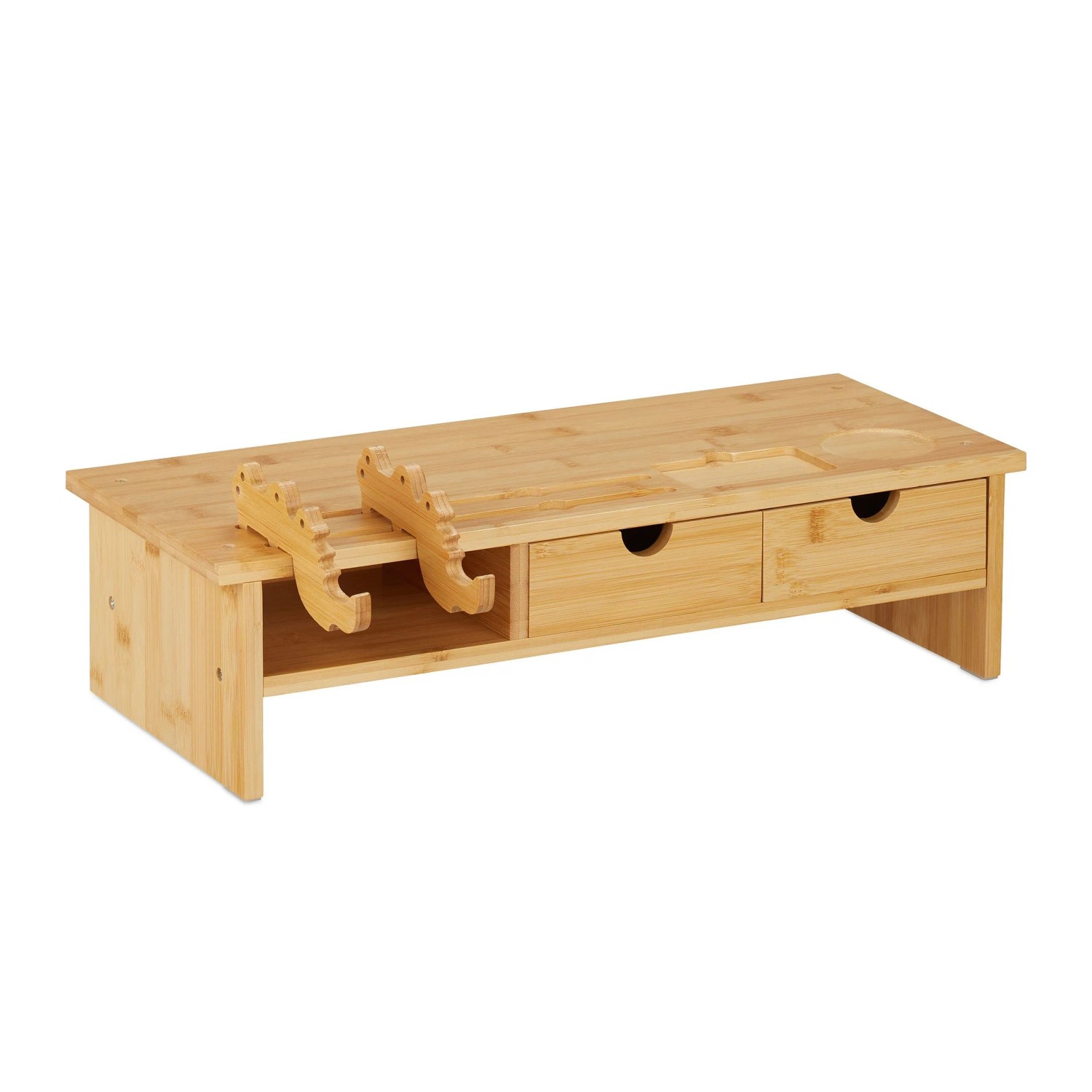 Relaxdays Monitorständer Bambus Natur Höhenverstellbar 54 cm x 23 cm x 14 cm