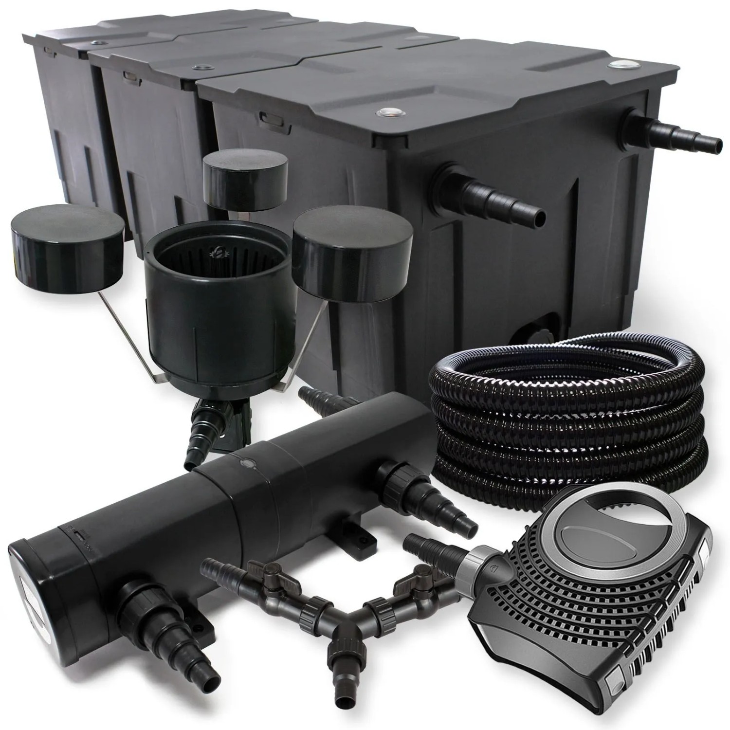 SunSun Filter 90000l Teich 24W Klärer NEO10000 80W Pumpe 25m Schlauch Skimmer
