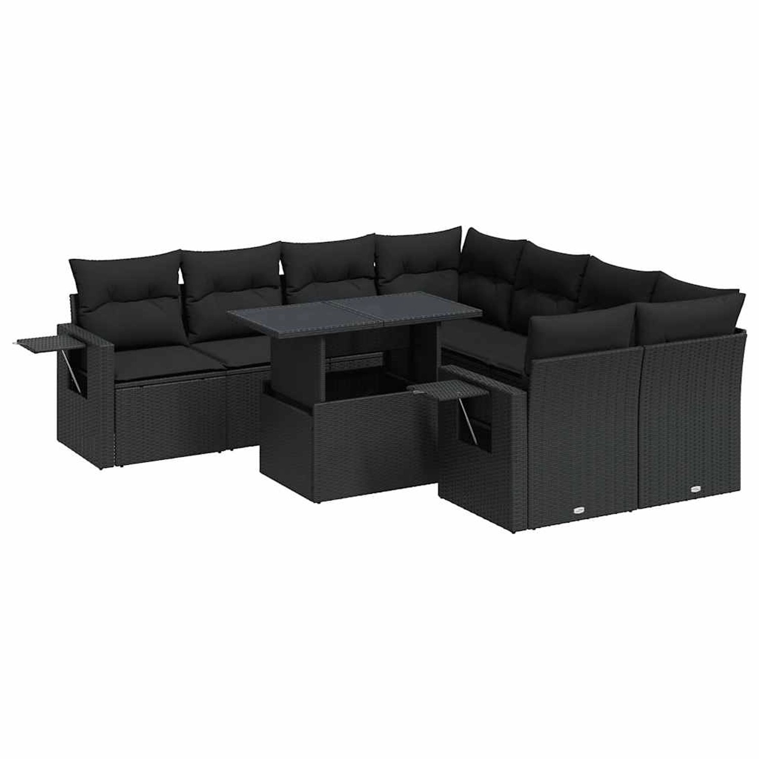 vidaXL 9-Tlg Garten-Sofagarnitur mit Kissen Schwarz Poly Rattan 3326446 günstig online kaufen
