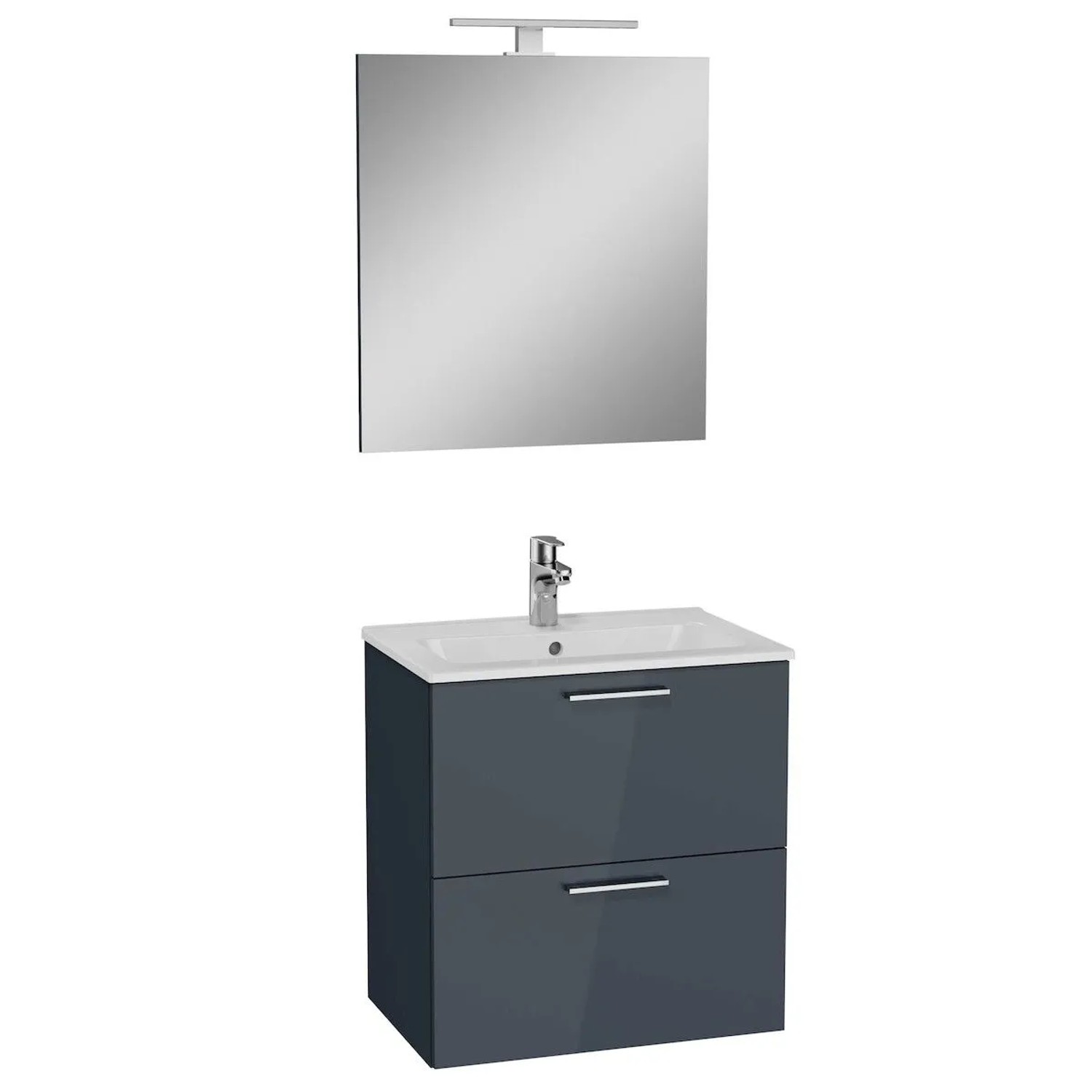 VitrA Badezimmermöbel Set Mia mit Waschtisch 60CM mit Unterschrank Anthrazit und LED-Wandspiegel