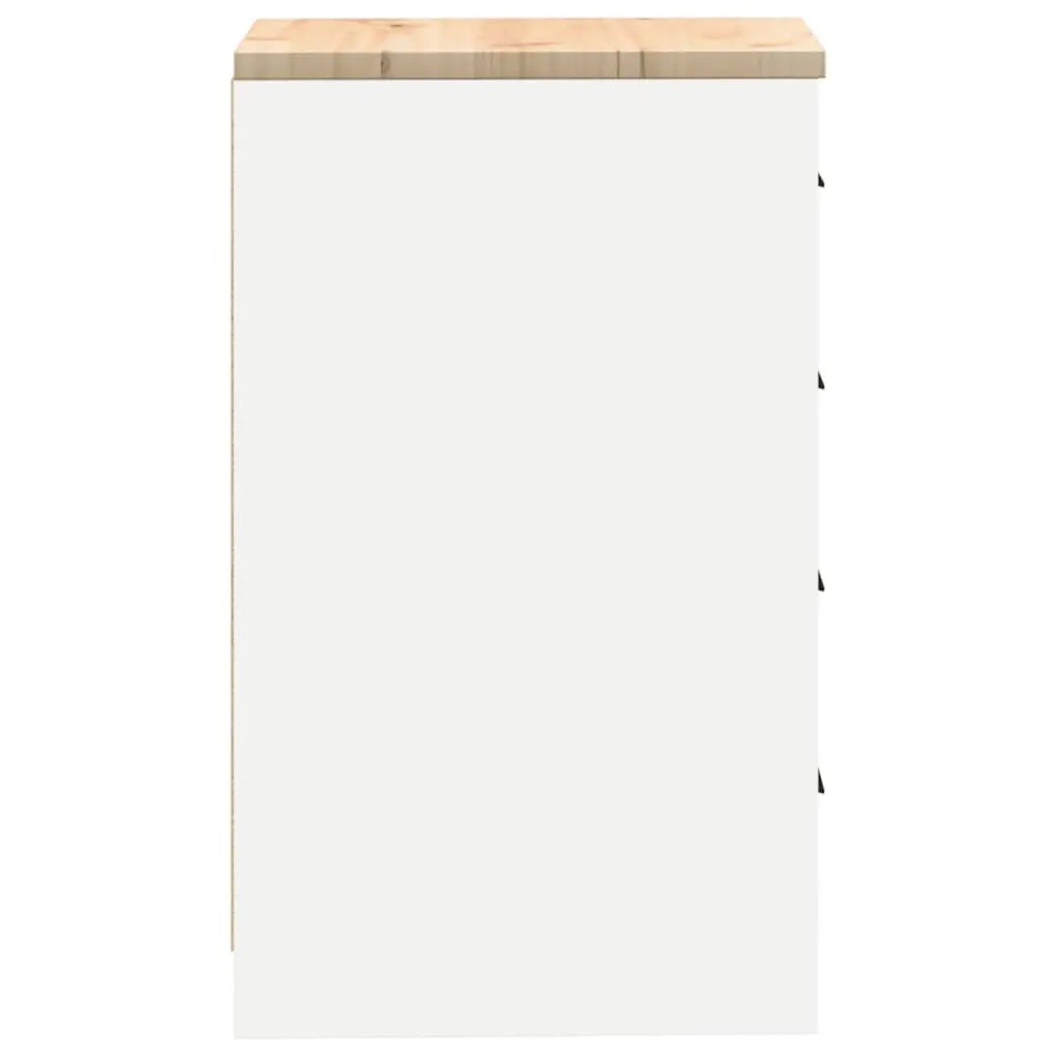 Weißer Garagen-Werkzeugschrank mit Kiefernholzplatte, 4 Schubladen, 40x51x85 cm.