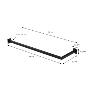 Schwarze ML-Design Kleiderstange Übereck für die Wand, L-Form, ca. 90x30cm, aus Stahl.