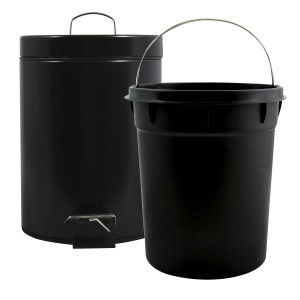 Schwarzer MSV Kosmetikeimer aus Edelstahl, 5 Liter, mit Inneneimer.