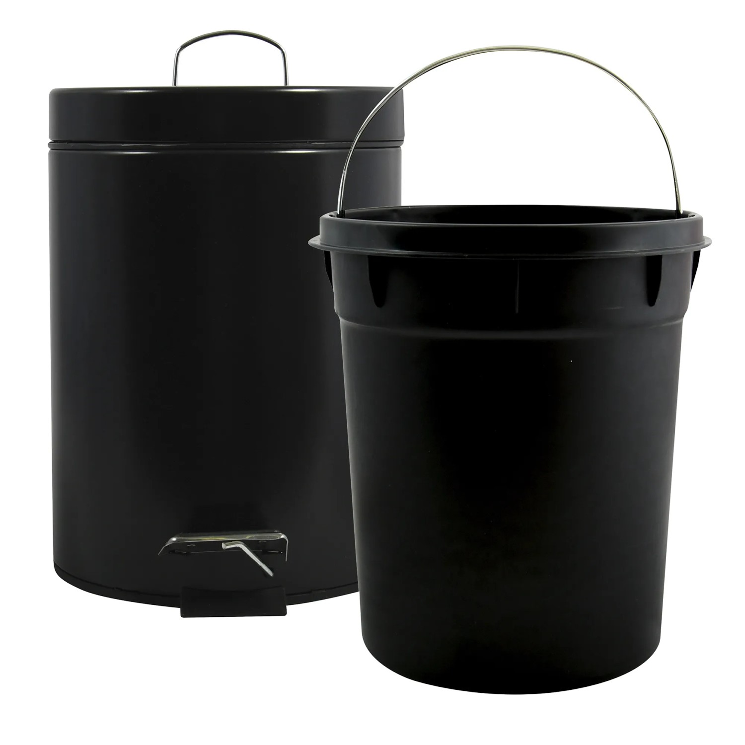 Schwarzer MSV Kosmetikeimer aus Edelstahl, 5 Liter, mit Inneneimer.