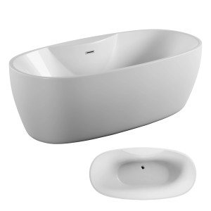 Freistehende, ovale, weiße Acryl Badewanne Anafi (170x80x58cm) mit Siphon.